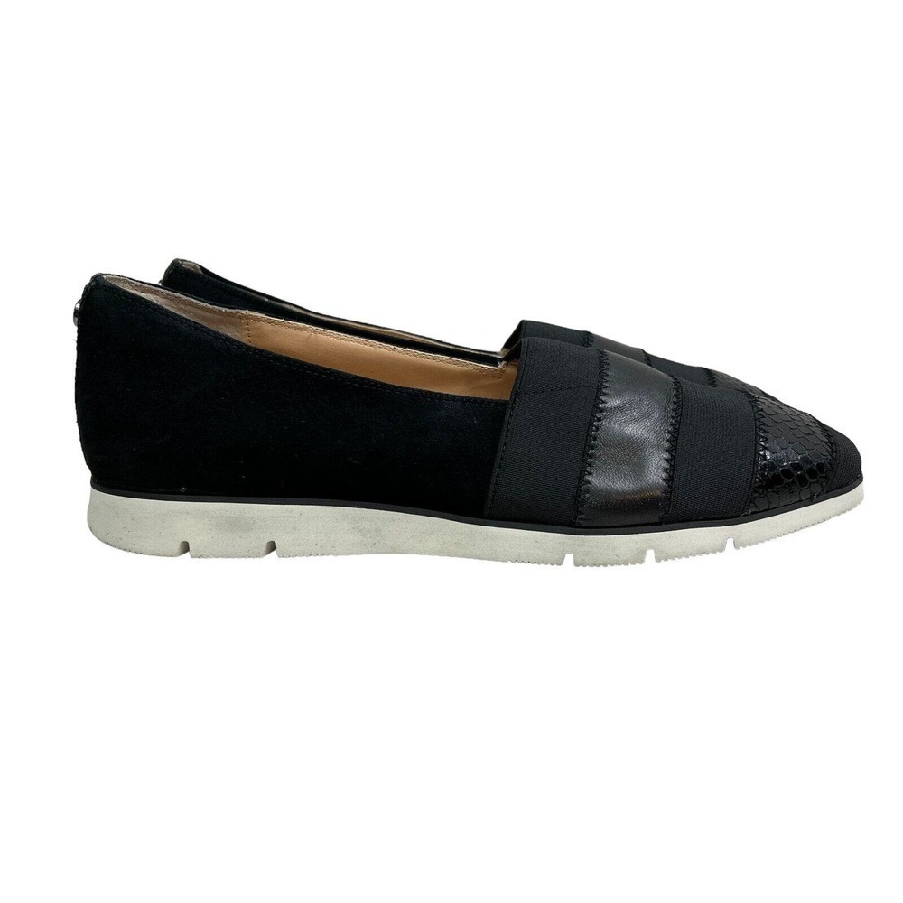 Donald Pliner May Sneakers Black Embossed Leather‎ Elastic Vamp Women Size 8